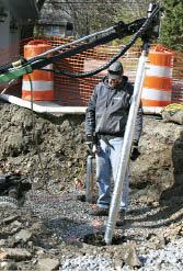 Figure 8. Sometimes, the pile has to be steered around a below-grade rock by moving the driver's boom. Once the obstruction is passed, the boom pulls the shaft plumb again.