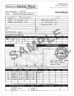 Figure 9. A field report filled out by the installer notes the piles' location and depth and either their torque readings or the amount they sank in a sledge-hammer test. The report is sent to an engineer for review and stamping.