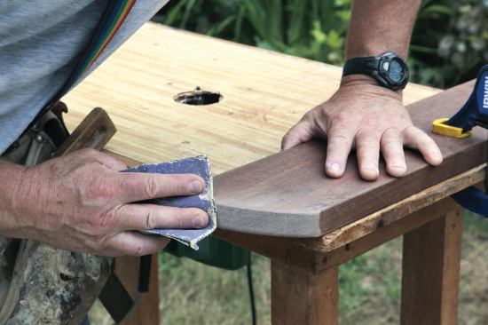 After rounding over the curve-cut ends, I hand sanded.