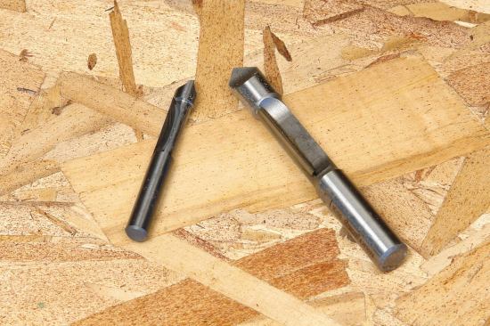 All of the routers use 1/4-inch-shank bits (left), but the Makita also accepts much stronger 3/8-inch-shank bits (right).