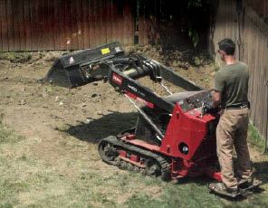 A mini skid-steer loader saves time and reduces back pain when it’s used for the minor earthwork required for a freestanding pergola.