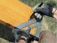 Rather than using a miter saw on long, unwieldy lumber, the author lays out the cuts with a square, which he then also uses to guide straight cuts with a circular saw.