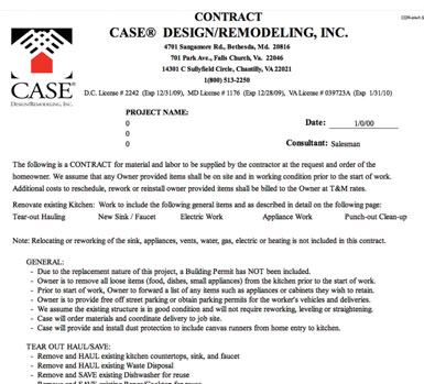 Final selections and price transfer automatically to a fixed-price contract form that is printed and signed in the clients’ home.