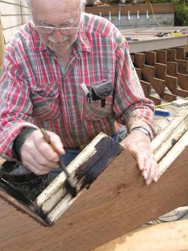 Pressure treatment doesn’t reach the interior of most framing lumber, so cutting exposes untreated wood. Coat all cuts with end-cut preservative.