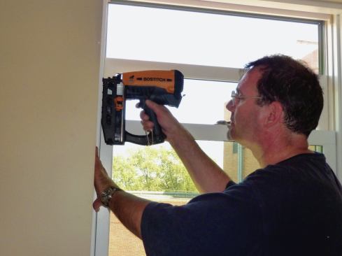 With the drywall returns on this project, the interior trim is thin 1x3 stock that cover the gap between the window jamb and the drywall.