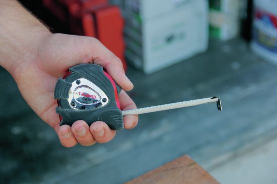 I normally use a 16-foot tape; it’s long enough for most trim (when I need to measure large rooms, I can use a laser distance measurer). What I like about this particular tape is that it’s light and small and has a comfortable grip. The numbers are very readable and it’s easy to get the thing in and out of a pocket or pouch. The hook recesses slightly into the case, which protects it from damage—though that does mean you have to pull it out by hand to hook it onto something. Web price: $19. 888.482.5462. tajimatool.com.