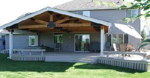 Figure 4. A roof shades a west-facing deck from the sun, and in the rainy season, provides protection for soakers in the hot tub.