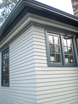 Gutters will conceal the fascia on the addition, so we simulated the look of the original work using flat stock and saved the cost of a custom molding that would never be seen.