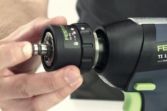 Like the standard chuck, the adapter disables the impact function. The Centrotec chuck fits directly into it; other accessories can be installed over it.