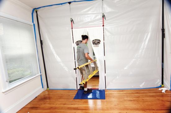 A tack mat at the door entrance cleans the bottom of our shoes and prevents dust from being tracked through the house.