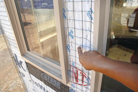 This wire lath has been installed backward; it should be positioned so the ridges hold it away from the wall.