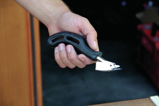 We don’t use a lot of staples, but when we do, we usually need to remove some of them. The pinching action of this tool clamps the crown of the staple as the lever pulls it so both legs of the staple come out. It’s much better than using a flat-head screwdriver and pliers. A number of companies make staple removers; this one happens to be from Crain Tools. They’re normally used to remove carpet staples, so you can find them wherever flooring tools are sold. Web price: $8. 408.946.6100. craintools.com.