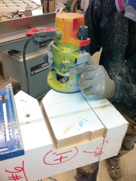 The author mortises at one end of the sound orginal column sections to mate with the groove end of the laminated sections.