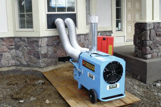 The company also operates diesel-powered, indirect-fired heaters rated for 90,000 Btu (right). These units have external fuel tanks and can run for up to three days on one tank of fuel.