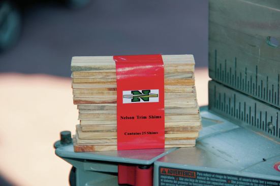 You can make small shims on a table saw but it’s not worth the time or the risk to your fingers. It’s much better to buy them. These tiny shims from Nelson are phenomenal. I use them to make fine adjustments to trim at inside corners and other areas where standard shims won’t fit or would be wasteful. When I need to make those little—1/8 inch or less—adjustments, these guys are perfect. The 3 1/2-inch shims are hard to find; we buy them from a nearby molding supplier. Price: varies. 800.441.7390. shims.com.