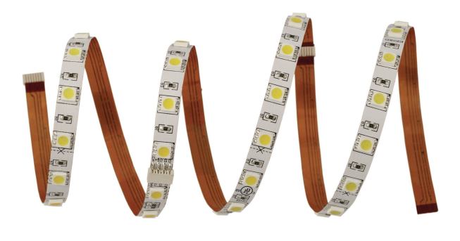 TivoTape from Tivoli (tivolilighting.com) is a low-voltage indoor-outdoor light strip with an adhesive backing. It’s sold in lengths up to 16 feet and can be cut in the field. The LEDs are fully dimmable and come in a variety of light temperatures, including four whites and red, yellow, blue, and green.