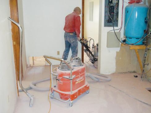 The Edco Vortex VAC-200 vacuum was especially helpful in the earlier, dustier phases.