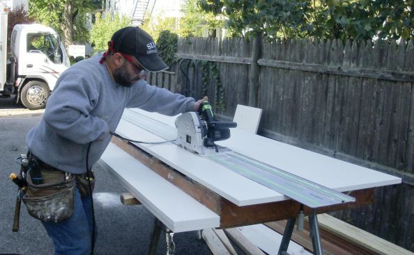 The risers were ripped from sheet PVC using a Festool track saw.