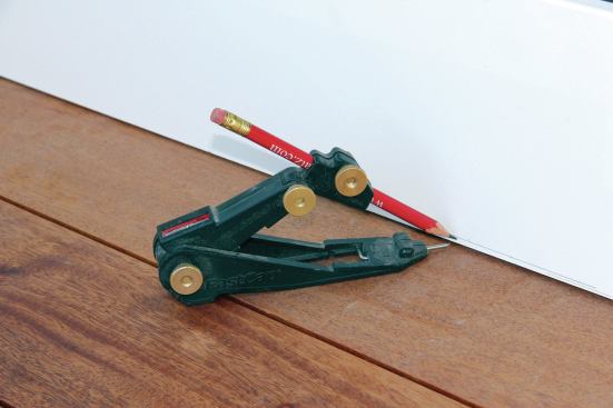 As we regularly scribe baseboard, moldings, cabinets, and the like, reliable scribes are a must for us. Accuscribes are not only reliable; they have many cool features that make them easy to use. For one, they’re more adjustable than most because they have two pivot points, one in the usual location and another just above the pencil. Also, the side across from the pencil is flat so the tool remains stable as it runs across the surface you are scribing to. The built-in pencil sharpener is handy as well. Web price: $18. 888.443.3748. fastcap.com.