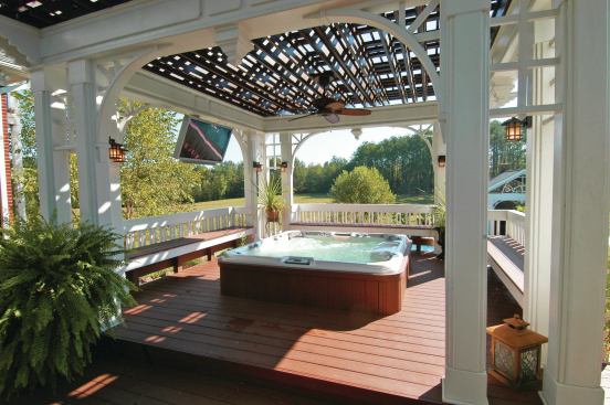 Paradise Decking (paradisedecking.com) in Summerfield, N.C., built this spa area as part of a larger project.