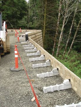 The counter­forts work like geogrid fabric, anchoring each panel to the soil mass behind the wall.