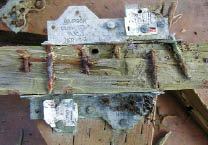 Figure 2. After one year’s outdoor exposure in Olympia, Wash., galvanized fasteners driven into ACQ-treated lumber have begun to corrode (top). After five years in the same environment (bottom), rust is apparent everywhere.