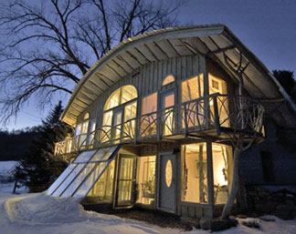 The Chrysalis residence, near Avalanche, Wis., was built with small trees harvested from the immediate surroundings.