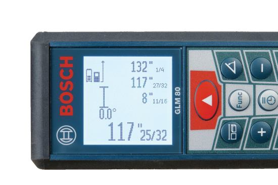 Helpful display. All of the models have illuminated displays, but the backlight on the Bosch GLM 80 is the brightest. It’s also the only one that can be operated manually or controlled by an ambient-light sensor. What’s more, the unique display can be set to rotate automatically for an easy read regardless of the orientation.