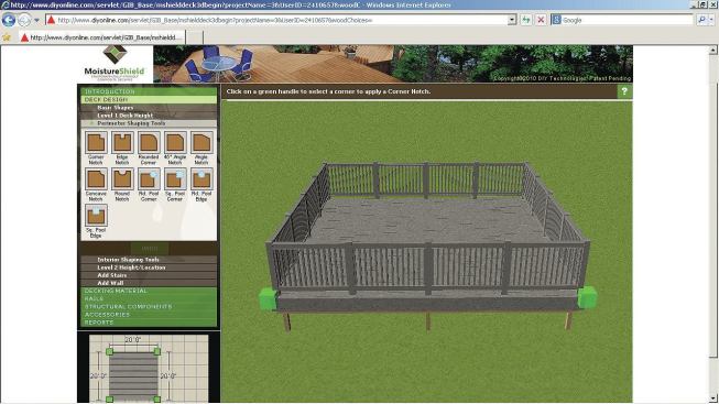 With template-based CAD software like MoistureShield’s DeckLife, the user starts with a basic rectangular deck.