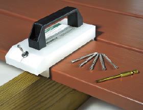 Figure 7. Fiberon’s DeckPilot spaces the decking and guides screws into the edge of the board at an angle.