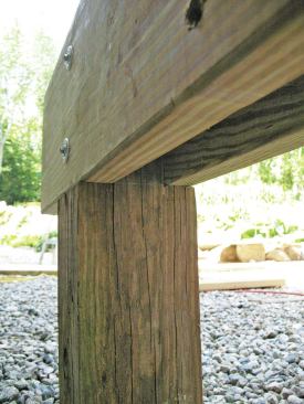 Side-applied beams are inherently weak and prohibited by most building codes, unless the post is beefy enough—6x6 minimum—to be notched to support the beams.