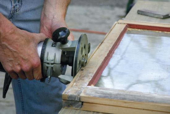 The side brush seals are placed as close to the edge as practical — about 1/4 inch. Any closer and the thin strip of wood left behind may break off.