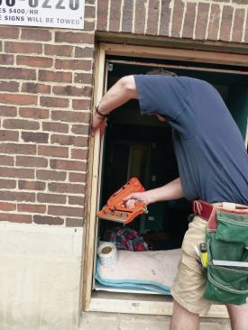 ... and attaches to nailers embedded in the masonry.