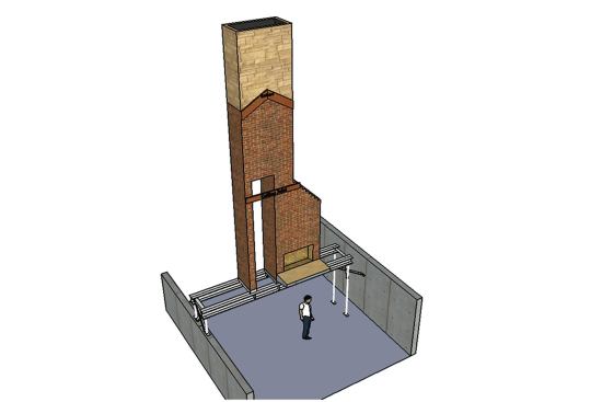 The engineer's plans called for installing structural steel to support the chimney and flues that were to remain intact above the basement.