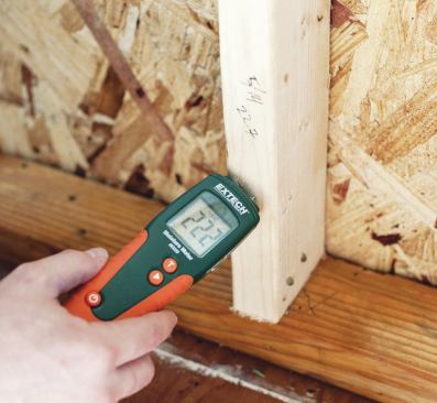 I use a Sharpie to mark the MC% and date on each stud I test. If the stud is in need of drying, I’ll mark a subsequent reading that shows a drop in moisture content of 1 or 2 points. I rarely mark more than three readings. Keeping track of how fast the wood is drying helps me estimate when moisture content will be low enough that I can schedule insulation and drywall.