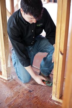 I take a measurement on the plate and in two spots on the stud, one near the plate and one about chest high. It’s important to bury the pins in the stud all the way to ensure accurate readings.