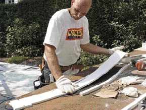 Once the PVC trim has been heated to 295°F, it's flexible enough to be placed in the form and molded into shape.

