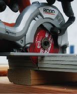 The saw takes a 5-inch blade and has a fixed depth-of-cut of 13/16 inches. Here it's being used to gang-cut HardiePlank lap siding.