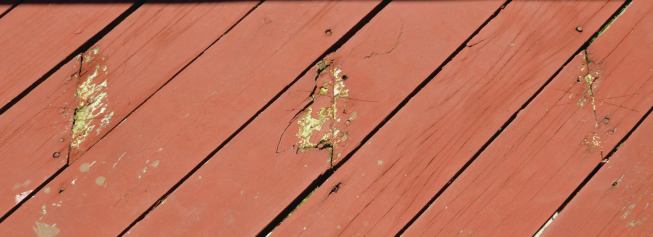 Butted ends of deck boards are susceptible to rot.