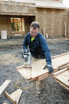 Plumb cuts on I-joists can be handled with a simple plywood jig
