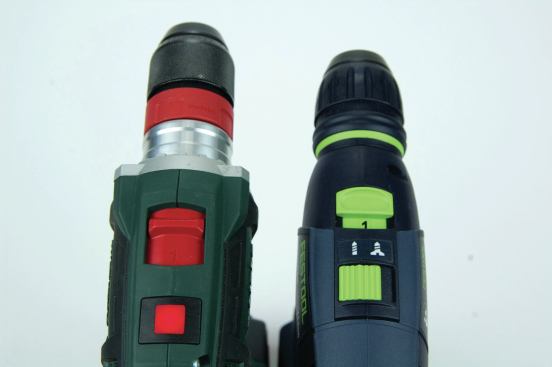 The advanced controls of the Metabo and Festool switch the tools electronically between driver and drill mode—with the push of a lighted button and the slide of a switch, respectively.