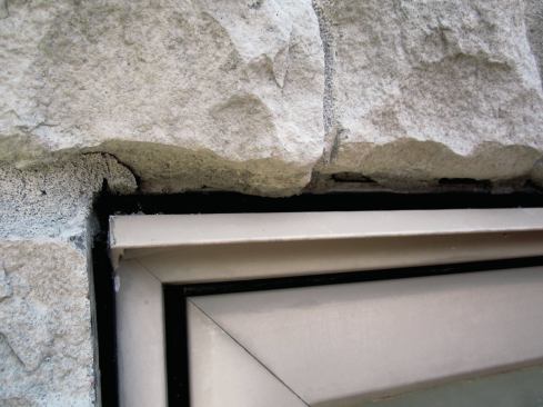 After the stone gets installed, the gaps formed by the casing bead (14) will be filled with backer rod ...