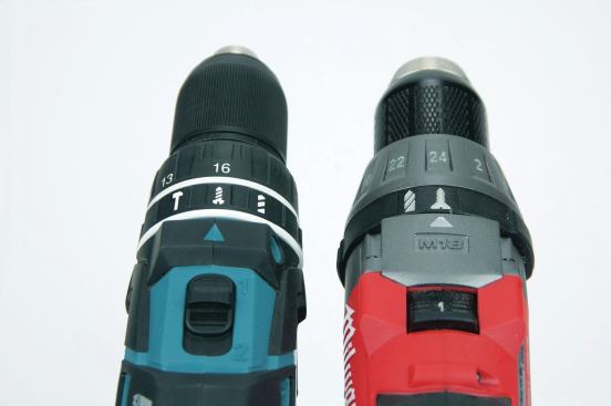 Makita and Milwaukee provide a separate switching ring that allows the operator to switch between drill and drive without altering clutch settings.