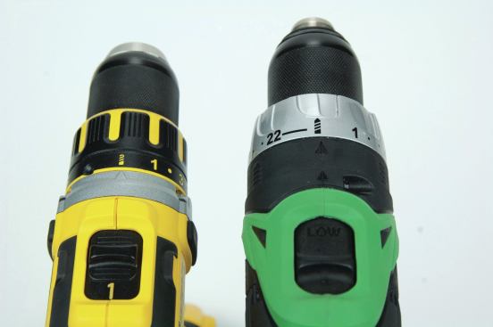 With the DeWalt and Hitachi, changing from driver to drill mode involves turning the clutch ring past its highest setting. 