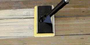 Figure 4. Water-based finishes can be as durable as oil-based. This clear finish looks milky during application but dries to a satin finish. Water-based finishes wear differently than oil-based, tending to eventually flake or peel away, rather than abrading with time. Refinishing may be more likely to require stripping the deck to bare wood than with oil-based finishes.