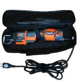 The tool is sold in a soft-sided case with room for an assortment of blades; the cord fits neatly inside without cramming.