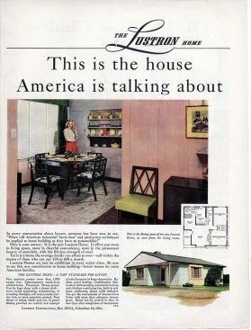 Lustron interiors featured a pastel color palette and built-in cabinets. 