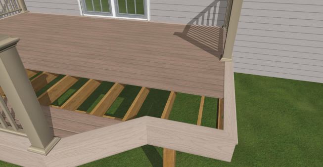 The innermost of the two outer joists supports the ends of the field decking. The inside edge of the picture-frame border should be just shy of the inner joist to allow drainage.