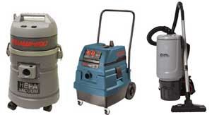 Canister models (left) are by far the most common type of HEPA vacuum. Tool-activated models (center) include an outlet for tools to be plugged into. When the tool comes on, the vacuum is activated, so that the hose can collect dust as it's generated. Backpack models (right) don't hold much debris but they're highly mobile and good for use on uneven ground.