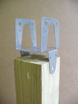 The USP BC400-TZ is a one-piece connector for attaching a double 2-by beam to a 4x4 post.